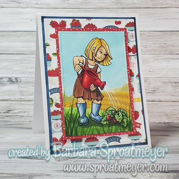 Girl Watering Strawberries